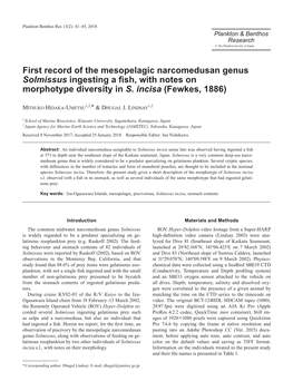 First Record of the Mesopelagic Narcomedusan Genus Solmissus Ingesting a ﬁsh, with Notes on Morphotype Diversity in S