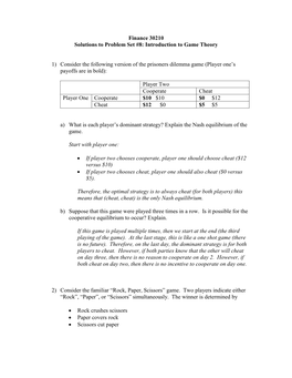 Problem Set #8 Solutions: Introduction to Game Theory