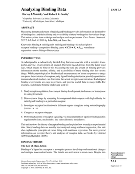 Analyzing Binding Data UNIT 7.5 Harvey J