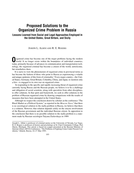 Proposed Solutions to the Organized Crime Problem in Russia Lessons Learned from Social and Legal Approaches Employed in the United States, Great Britain, and Sicily