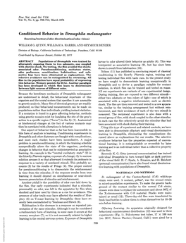 Conditioned Behavior in Drosophila Melanogaster (Learnin/Memory/Odor Discrimination/Color Vision)