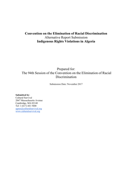 Convention on the Elimination of Racial Discrimination Alternative Report Submission Indigenous Rights Violations in Algeria