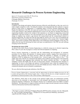 Research Challenges in Process Systems Engineering