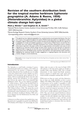 Revision of the Southern Distribution Limit for the Tropical Marine Herbivore Syphonota Geographica (A