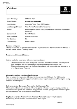 Cabinet Report on Ports and Borders , Item 125