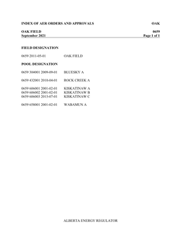 Alberta Energy Regulator Index of Aer Orders and Approvals Ogs