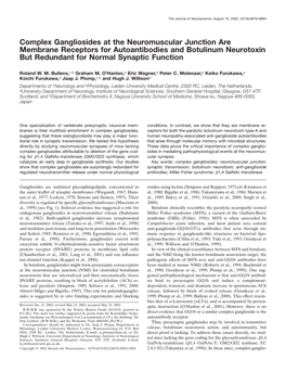 Complex Gangliosides at the Neuromuscular Junction Are Membrane Receptors for Autoantibodies and Botulinum Neurotoxin but Redundant for Normal Synaptic Function