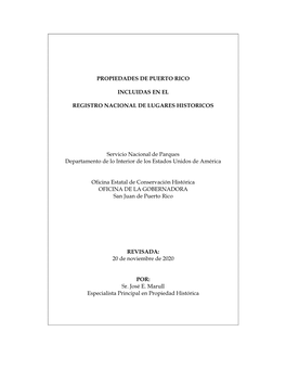 Propiedades De Puerto Rico Incluidas En El Registro