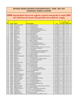 KASARAGOD- GENERAL CATEGORY Kvtimfàjn¸N\V Aàlcmb Ip«Niä \Mj-WÂ Kvtimfàjn¸V T]Mà«Â ( ) NMM NSP Hgn Hm¬Sse-\Mbn Am{Xta Kvtimfàjn-¸N\V At]-£N-¡M³ ]Msp-Åq