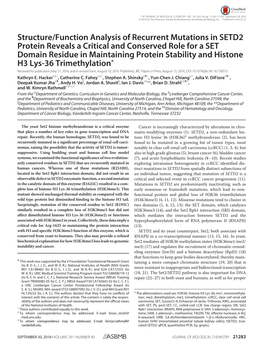 Structure/Function Analysis of Recurrent Mutations in SETD2