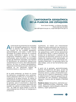 Cartografía Geoquímica De La Plancha 209 Zipaquira