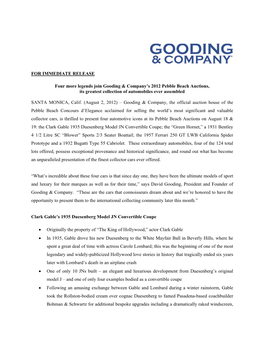 FOR IMMEDIATE RELEASE Four More Legends Join Gooding