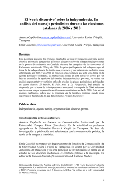 El 'Vacío Discursivo' Sobre La Independencia. Un Análisis Del
