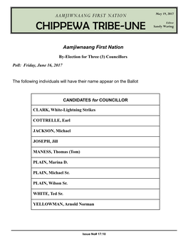 CHIPPEWA TRIBE-UNE - May 19, 2017 May 19, 2017 AAMJIWNAANG FIRST NATION