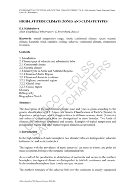 High-Latitude Climate Zones and Climate Types - E.I