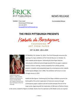 The Frick Pittsburgh Presents Isabelle De Borchgrave