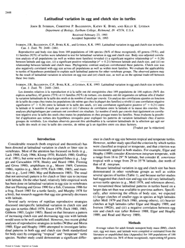 Latitudinal Variation in Egg and Clutch Size in Turtles