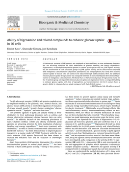 Ability of Higenamine and Related Compounds to Enhance Glucose Uptake in L6 Cells ⇑ Eisuke Kato , Shunsuke Kimura, Jun Kawabata