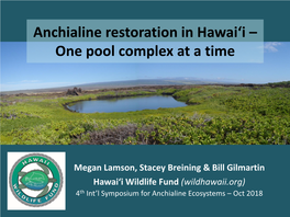 Anchialine Restoration in Hawai'i – One Pool Complex at a Time