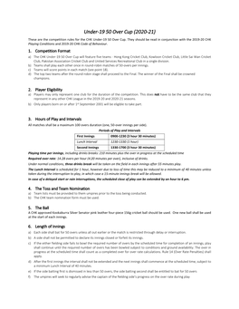 Under-19 50 Over Cup (2020-21) These Are the Competition Rules for the CHK Under-19 50 Over Cup