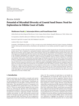 Potential of Microbial Diversity of Coastal Sand Dunes: Need for Exploration in Odisha Coast of India