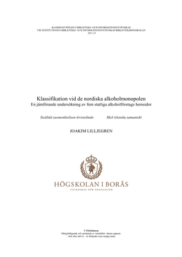 Klassifikation Vid De Nordiska Alkoholmonopolen En Jämförande Undersökning Av Fem Statliga Alkoholföretags Hemsidor