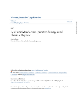 Punitive Damages and Bhasin V Hrynew 2017 Canliidocs 336 Eric Andrews University of Western Ontario, Faculty of Law, Eandre4@Uwo.Ca