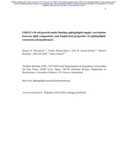 CHO/LY-B Cell Growth Under Limiting Sphingolipid Supply: Correlation Between Lipid Composition and Biophysical Properties of Sphingolipid- Restricted Cell Membranes+