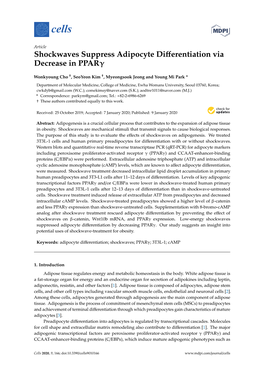 Shockwaves Suppress Adipocyte Differentiation Via Decrease in Pparγ