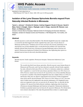 Isolation of the Lyme Disease Spirochete Borrelia Mayonii from Naturally Infected Rodents in Minnesota