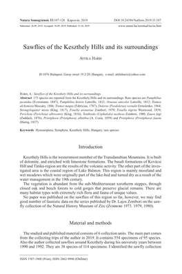 Sawflies of the Keszthely Hills and Its Surroundings