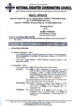 NDCC Sitrep No. 33 TS Ondoy & Typhoon Pepeng As of Oct. 17