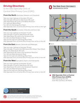 Driving Directions to the OSU Specialty Clinic at Central Ohio Primary Care (COPC)