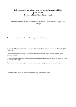 Price Competition Within and Between Airlines and High Speed Trains: the Case of the Milan-Rome Route