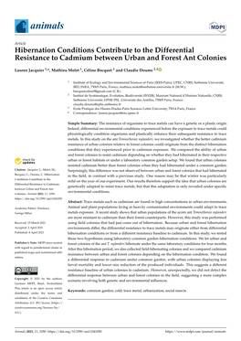 Hibernation Conditions Contribute to the Differential Resistance to Cadmium Between Urban and Forest Ant Colonies