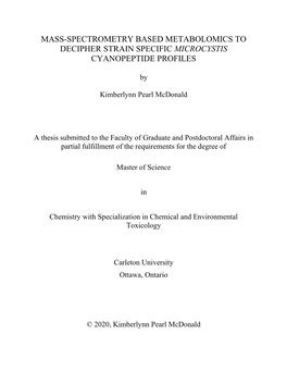 Mass-Spectrometry Based Metabolomics to Decipher Strain Specific Microcystis Cyanopeptide Profiles