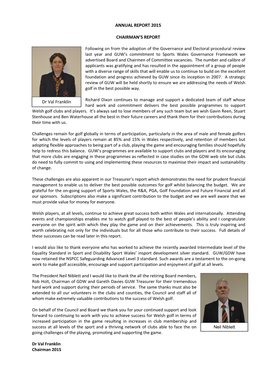 ANNUAL REPORT 2015 CHAIRMAN's REPORT Dr Val