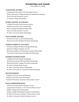 Scholarships and Awards (As of April 12, 2019)