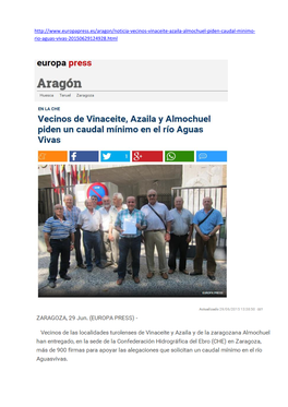 Manifestación De Vecinos De Vinaceite, Almochuel Y Azaila Con El Plan Del Ebro