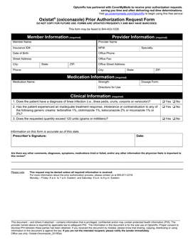 Oxistat® (Oxiconazole) Prior Authorization Request Form DO NOT COPY for FUTURE USE