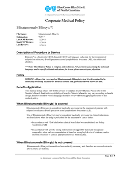 Blinatumomab (Blincyto) When It Is Determined to Be Medically Necessary Because the Medical Criteria and Guidelines Shown Below Are Met