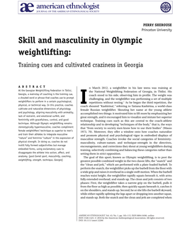 Skill and Masculinity in Olympic Weightlifting: Training Cues and Cultivated Craziness in Georgia