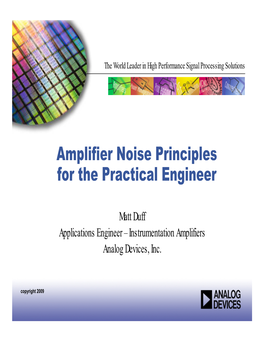 Amplifier Noise Principles for the Practical Engineer