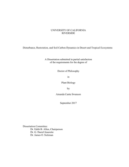 UNIVERSITY of CALIFORNIA RIVERSIDE Disturbance, Restoration, and Soil Carbon Dynamics in Desert and Tropical Ecosystems a Disser