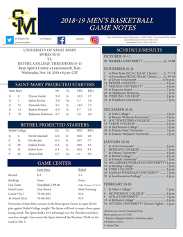 2018-19 Men's Basketball Game Notes