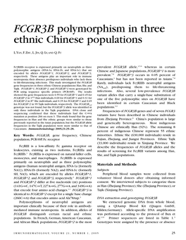 FCGR3B Polymorphism in Three Ethnic Chinese Populations