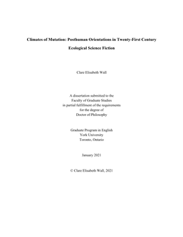 Climates of Mutation: Posthuman Orientations in Twenty-First Century