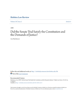 Did the Senate Trial Satisfy the Constitution and the Demands of Justice? Asa Hutchinson