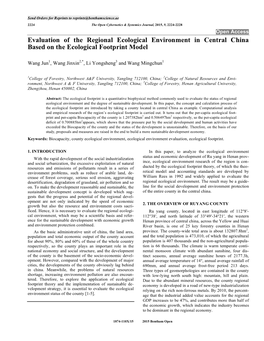 Evaluation of the Regional Ecological Environment in Central China Based on the Ecological Footprint Model
