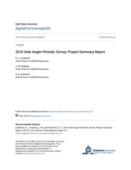 2016 Utah Angler Periodic Survey: Project Summary Report